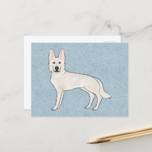 White Swiss Shepherd White GSD Cartoon Dog Blue Postkarte