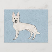 White Swiss Shepherd White GSD Cartoon Dog Blue Postkarte (Vorderseite)