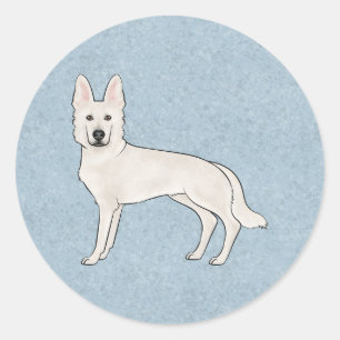 White Swiss Shepherd White GSD Cartoon Dog Blue Runder Aufkleber