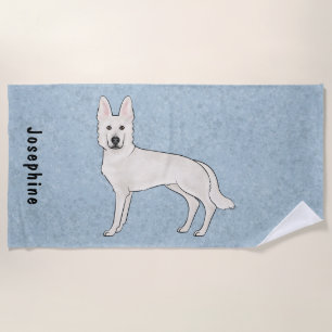 White Swiss Shepherd White GSD Cartoon Dog Blue Strandtuch