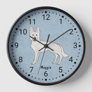 White Swiss Shepherd White GSD Cartoon Dog Blue Uhr