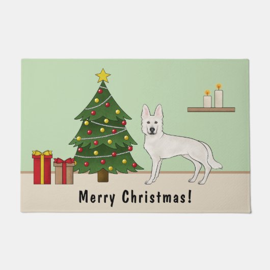 White Swiss Shepherd White GSD Dog Weihnachtsbaum Fußmatte (Vorderseite)