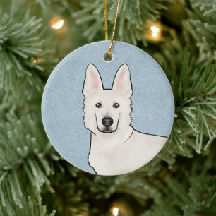 White Swiss Shepherd White GSD Niedlich Dog Head B Keramik Ornament