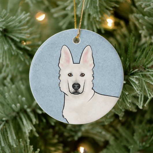 White Swiss Shepherd White GSD Niedlich Dog Head B Keramik Ornament (Baum)