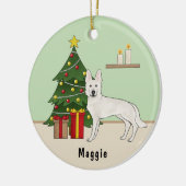 White Swiss Shepherd White GSD Weihnachtsbaum Keramik Ornament (Links)