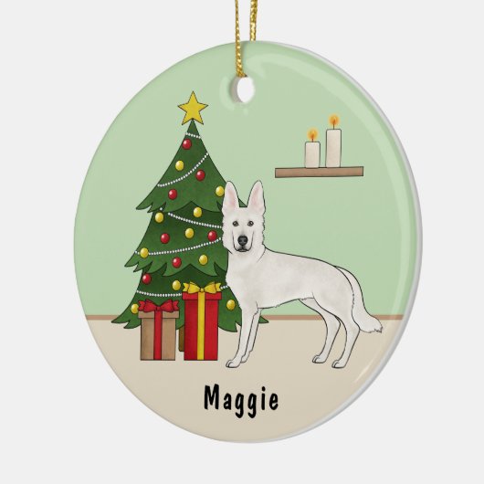 White Swiss Shepherd White GSD Weihnachtsbaum Keramik Ornament (Links)