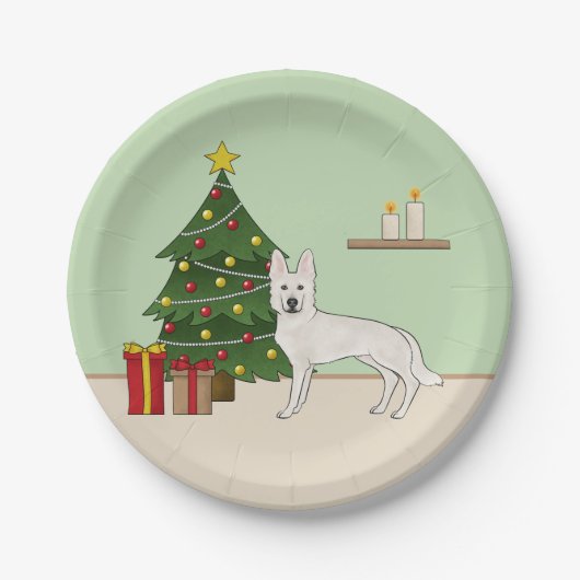 White Swiss Shepherd White GSD Weihnachtsbaum Pappteller (Vorderseite)