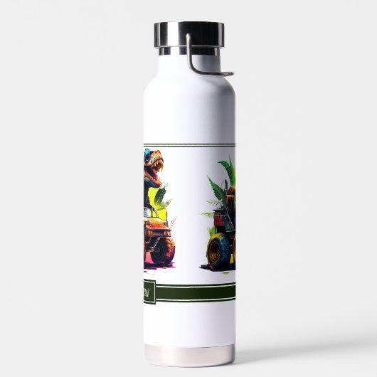 White T-Rex Reitmonster Truck Dinosaurier Name Trinkflasche (Links)