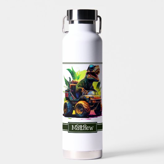 White T-Rex Reitmonster Truck Dinosaurier Name Trinkflasche (Vorne)