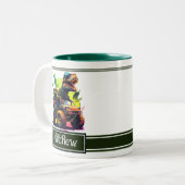 White T-Rex Reitmonster Truck Dinosaurier Name Zweifarbige Tasse (Vorderseite Links)