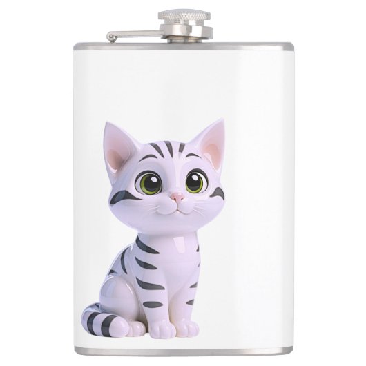 White Tabby Kitten Flachmann (Vorderseite)