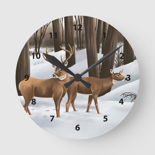 White Tail Deer Clocks Runde Wanduhr (Vorderseite)