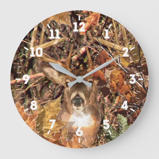 White Tail Deer Head Energy Spirited Große Wanduhr (Vorderseite)