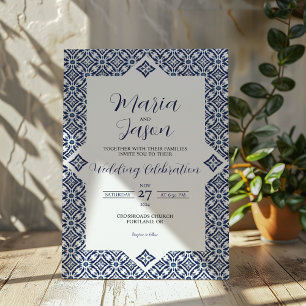 White Talavera Formal Elegante Hochzeit der mexika Einladung