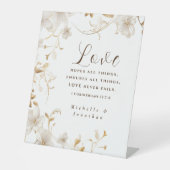 White Tan Floral Liebe Versage nie BibelWedding Sockelschild (Vorderseite)