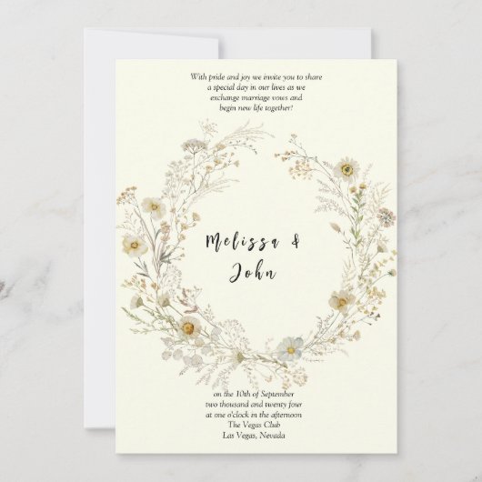 White Tan Rustic Boho Wildblume Wedding Einladung (Vorderseite)