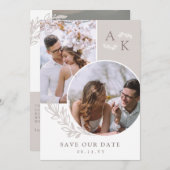 White Taupe Greenery Überschneidende Fotos Save The Date (Vorne/Hinten)