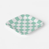 White & Teal Checkerboard Paper Plates Pappteller (Gewinkelt)