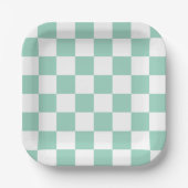 White & Teal Checkerboard Paper Plates Pappteller (Vorderseite)