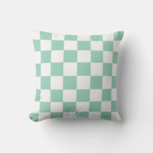 White & Teal Checkerboard Pattern Throw Pillow Kissen (Vorderseite)