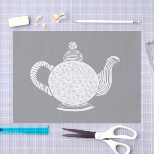 White Teapot auf Grau Seidenpapier (Handwerk)