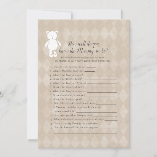 White Teddy Bär, der Mama Best Duwer Game kennt Einladung (Vorderseite)