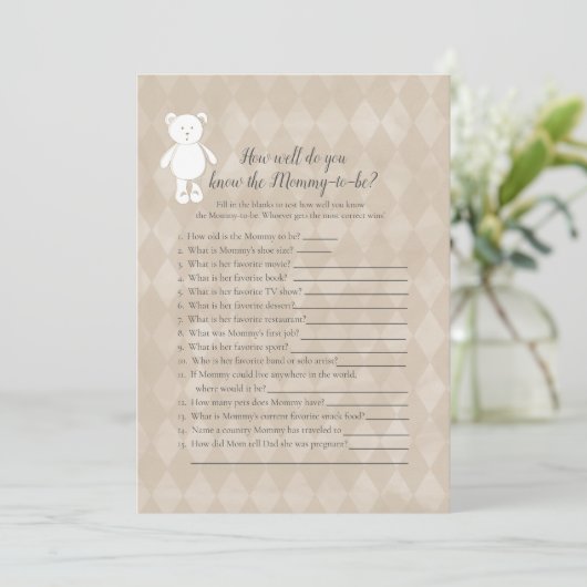 White Teddy Bär, der Mama Best Duwer Game kennt Einladung (Stehend Vorderseite)