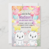 White Teddy Bär Geburtstagseinladung Einladung (Vorderseite)