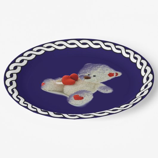 White Teddy Bär Pappteller (Schrägansicht)