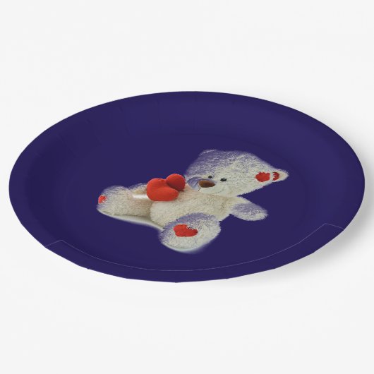 White Teddy Bär Pappteller (Schrägansicht)