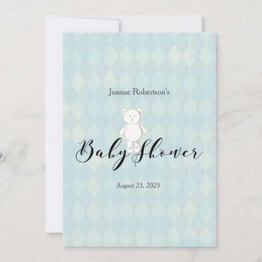 White Teddy Bären in Ihrem Pursuit Baby Duwer Game Einladung (Rückseite)