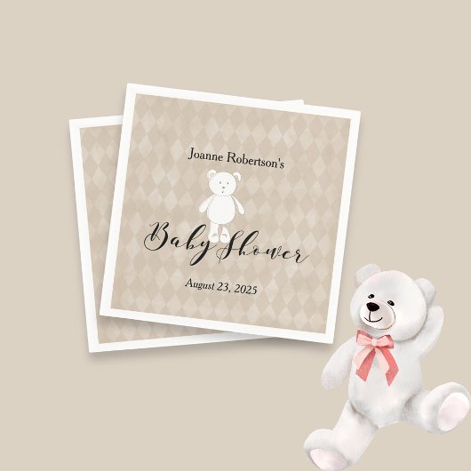 White Teddy Bear Baby Dusche Modern | Tan-Raute Serviette