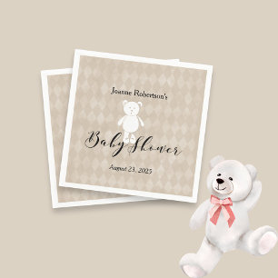 White Teddy Bear Baby Dusche Modern Tan-Raute Serviette