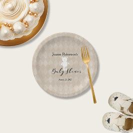 White Teddy Bear Baby Dusche | Tan-Raute Pappteller