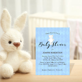 White Teddy Bear Diamond Blue Babydusche Einladung
