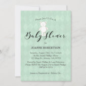 White Teddy Bear Diamond Sage Green Baby Dusche Einladung (Vorderseite)