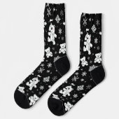White Teddy Bear & Snowflake Seamless Pattern Socken (Linkes Detail)