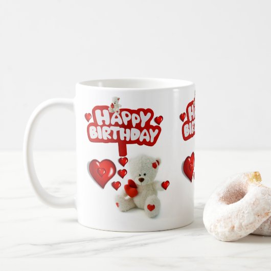 White Teddy Bear Tasse Happy Birthday Tasse (Mit Donut)