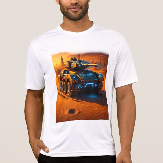 White Tee – Sci-Fi Wüsten-Tank Glow Edition (Vorderseite)