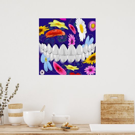 White Teeth Bite Blumen Spin Dentist Poster (Küche)