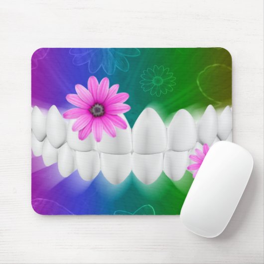 White Teeth Smile Pink Blume Zahnarzt Mousepad (Mit Mouse)
