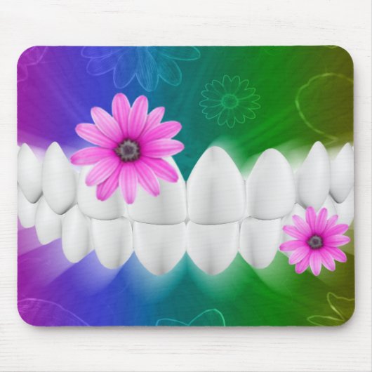 White Teeth Smile Pink Blume Zahnarzt Mousepad (Vorne)