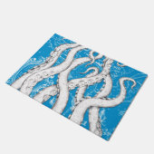 White Tentacles Octopus Vintag Map Blue Nautic Fußmatte (Schrägansicht)