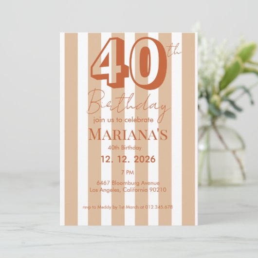 White & Terracotta Stripes Modern Scripted Einladung (Stehend Vorderseite)