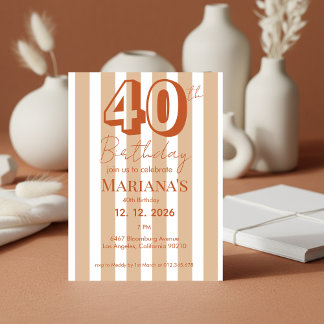 White & Terracotta Stripes Modern Scripted Einladung