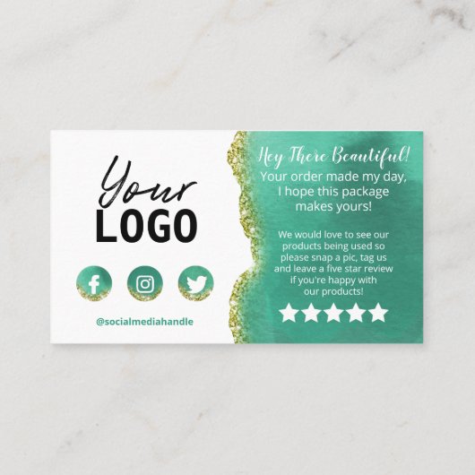 White Text Gold Aquamarin Agate Vielen Dank kaufen Visitenkarte (Rückseite)