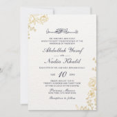White Texture Floral Gold Islamische Hochzeit Mono Einladung (Vorderseite)
