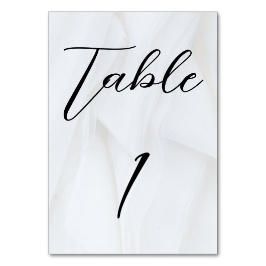 White Texture Wedding Table Card Number 1 Tischnummer (Vorderseite)
