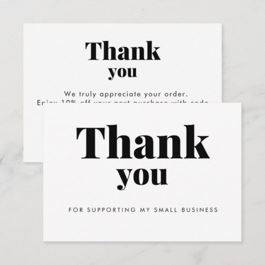 White Thank You Card Discount Code Logo Dankeskarte (Vorne/Hinten)