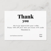 White Thank You Card Discount Code Logo Dankeskarte (Rückseite)